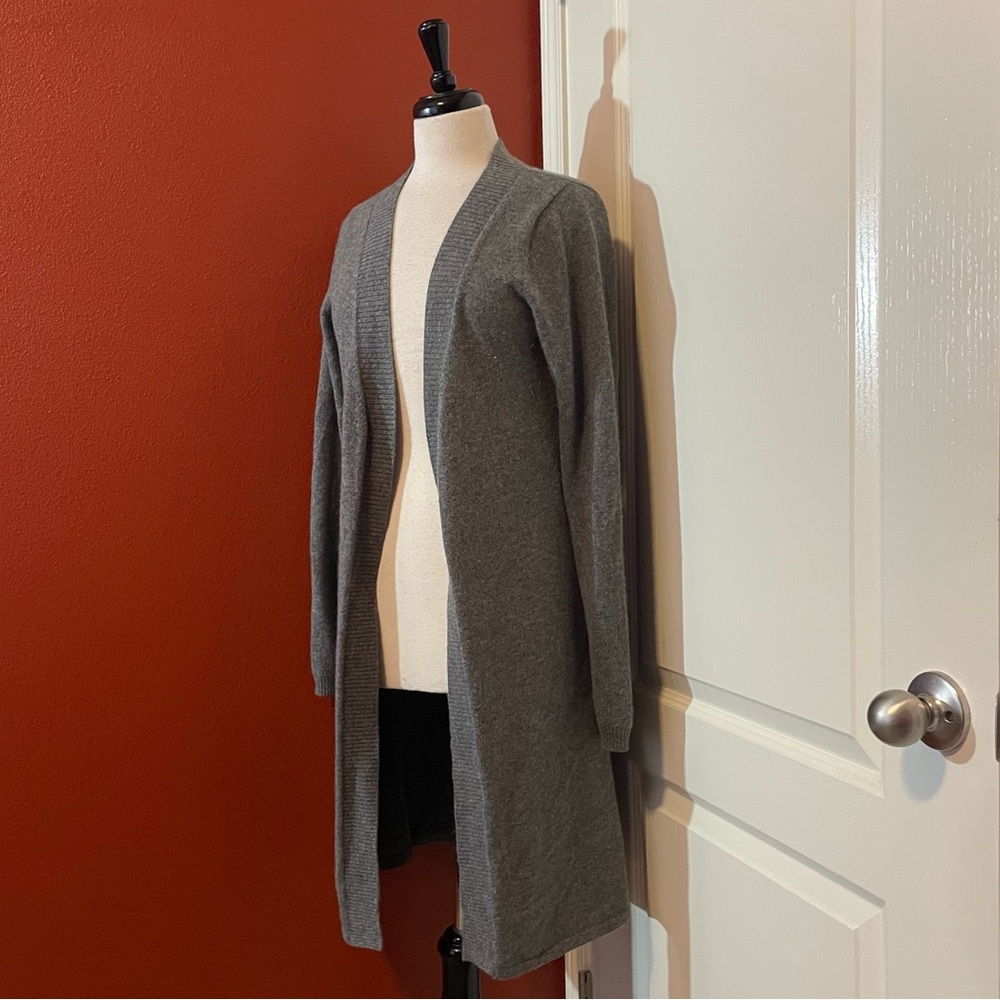 Sofia Cashmere Women’s Gray Open Front Long Cashmere Sweater Cardigan